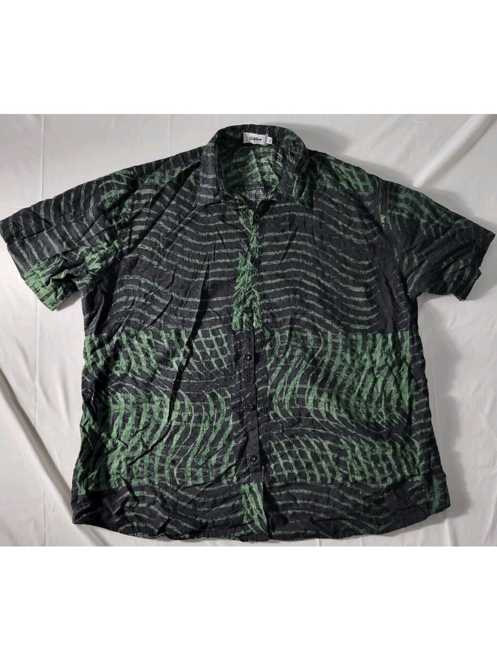 VatPave Black/Green Abstract Cotton-Viscose Button-Up Short Sleeve Shirt XXL
